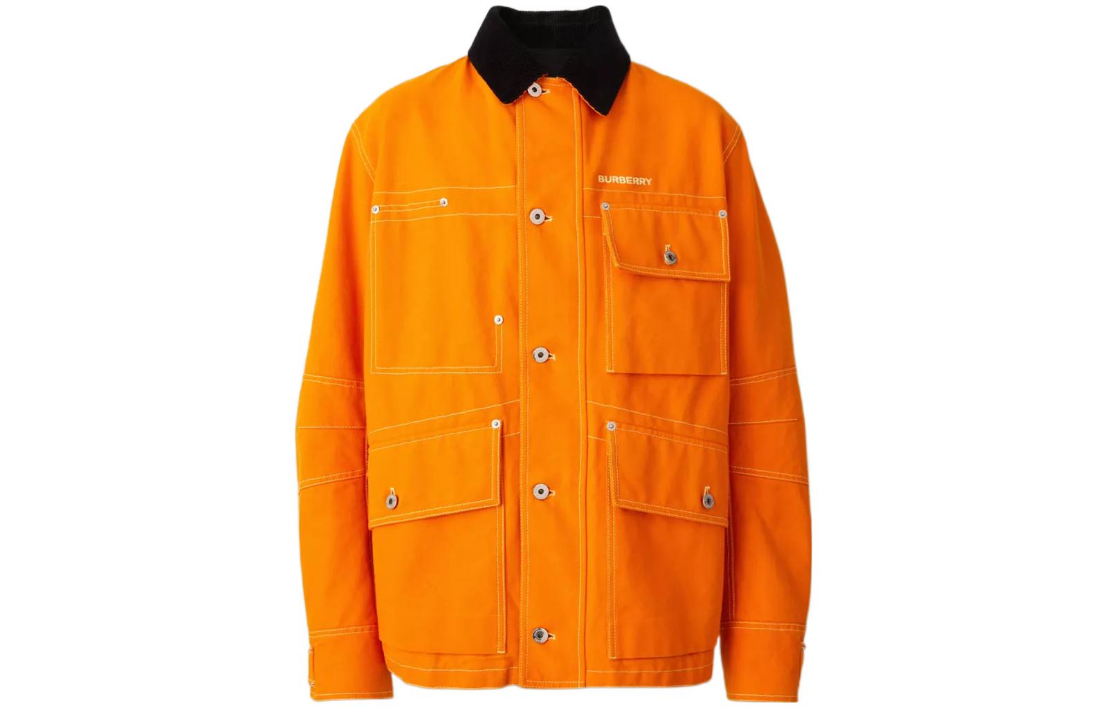 Burberry SS23 Orange Multi-Pocket Button-Up Jacket with Logo Embroidery 80637651