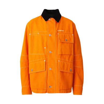 Burberry SS23 Orange Multi-Pocket Button-Up Jacket with Logo Embroidery 80637651