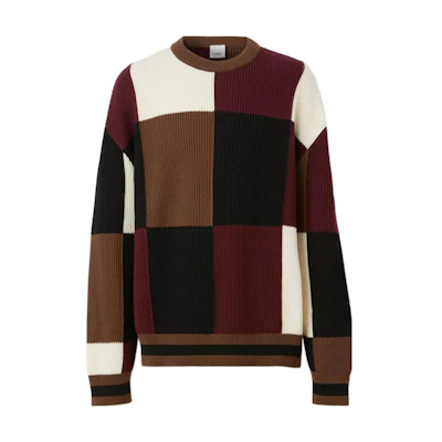 Burberry SS23 Oversized Check Wool Blend Sweater Dark Birch Brown. 80622531