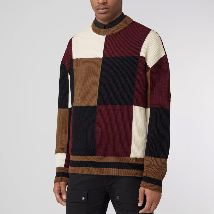 Purchase Burberry SS23 Oversized Check Wool Blend Sweater  Dark Birch Brown. 80622531