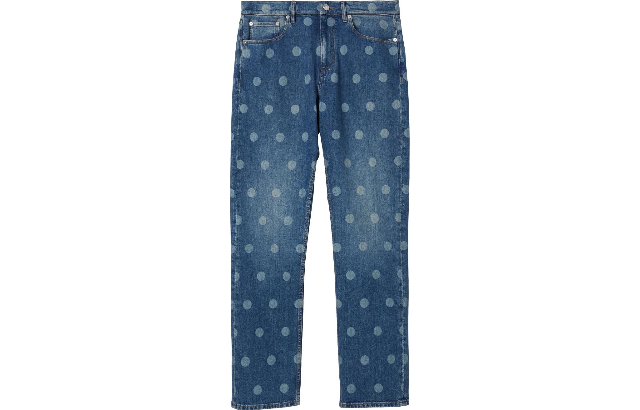 Burberry SS23 Polka Dot Print Washed Denim Jeans Men’s Blue. 80676381