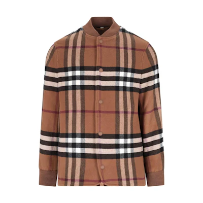 Burberry SS23 Quilted Check Wool-Blend Bomber Jacket Brown Outerwear 80639371