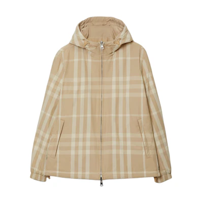 Burberry SS23 Reversible Classic Check Nylon Hooded Jacket Men Light Tan 80687281