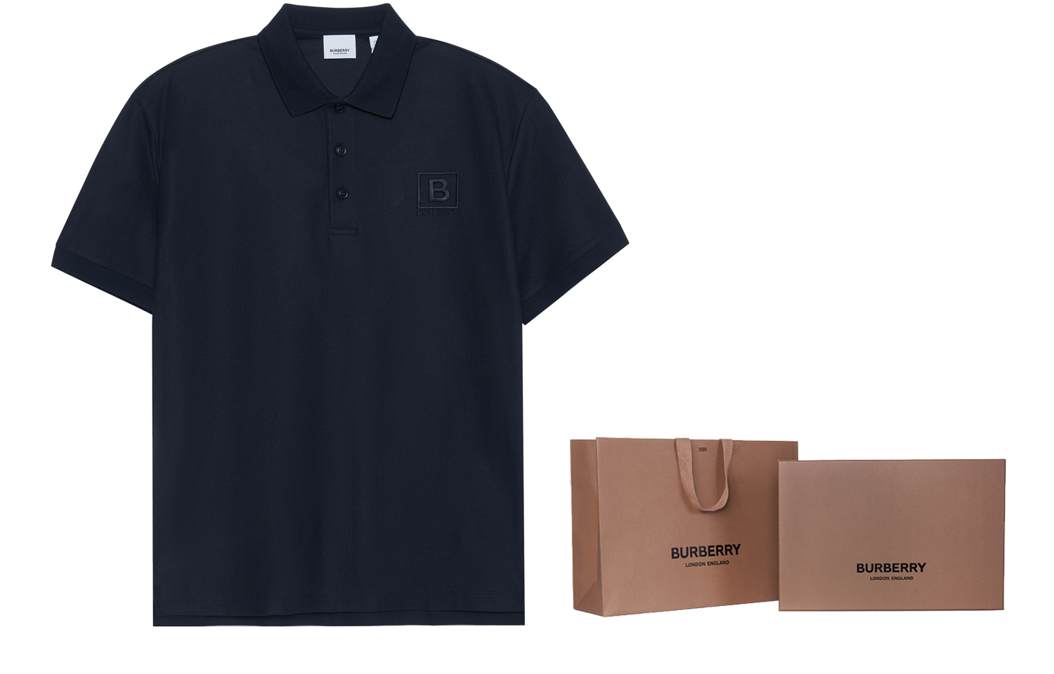 Shop 버버리 SS23 자수 로고 네이비 반팔 폴로 셔츠. 80530251