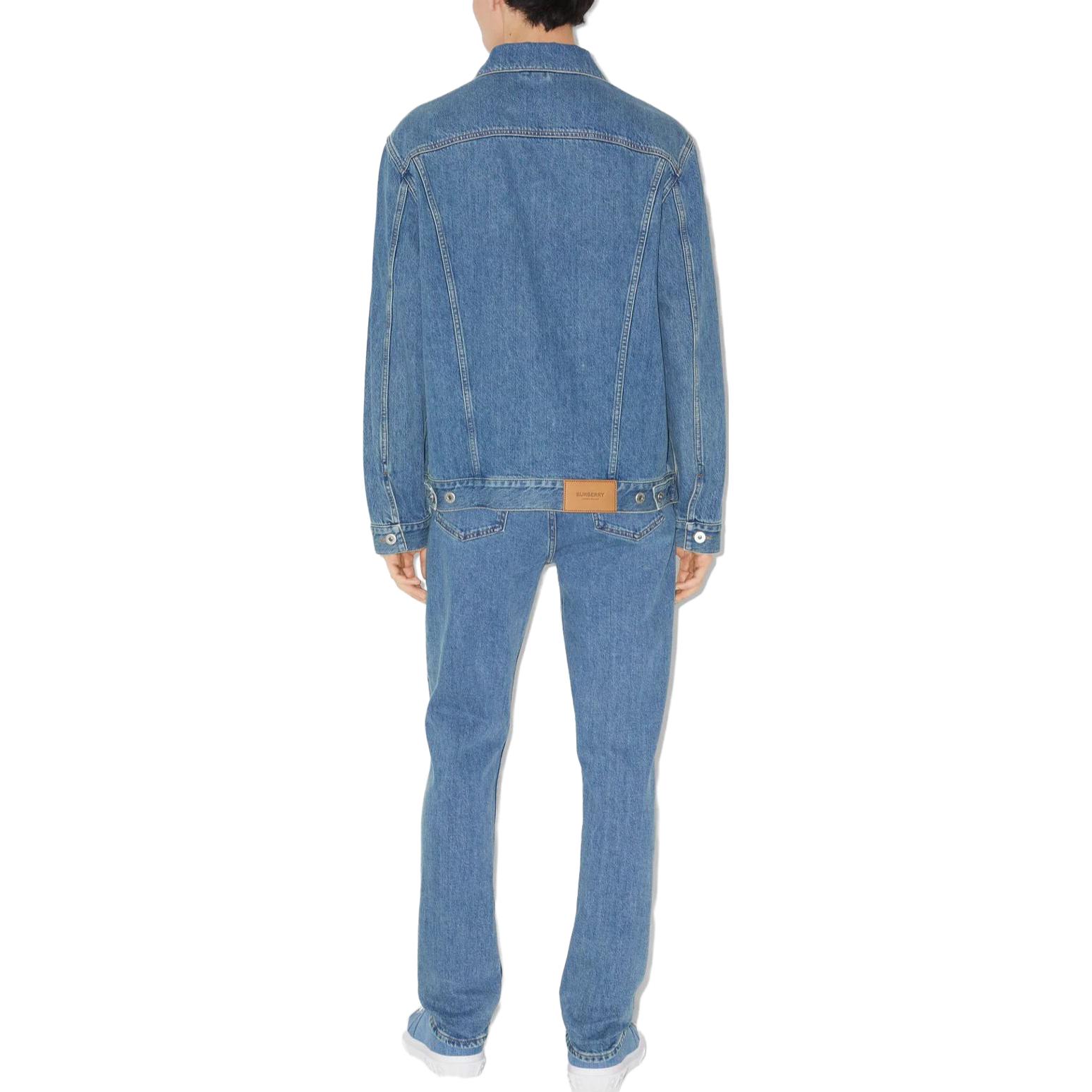 Shop Burberry SS23 男款單排扣牛仔外套 藍色 80715641