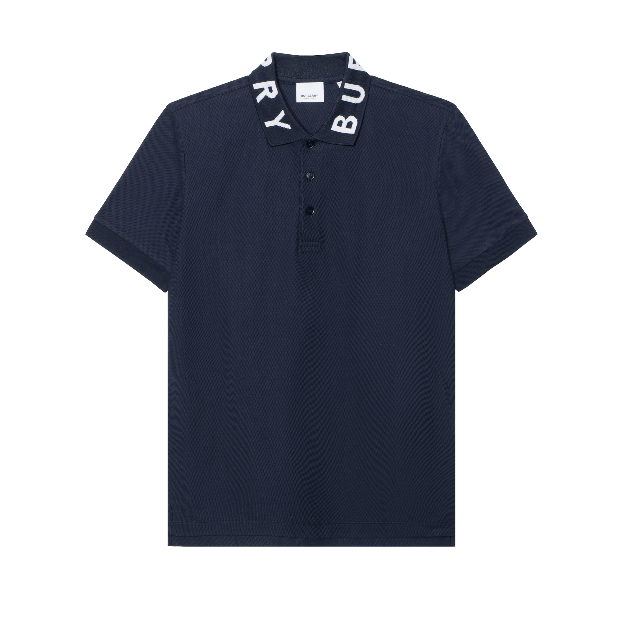 Burberry SS23 Solid Logo Print Short Sleeve Polo Shirt Navy Blue (Men). 80675381