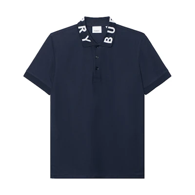 Burberry SS23 Solid Logo Print Short Sleeve Polo Shirt Navy Blue (Men). 80675381