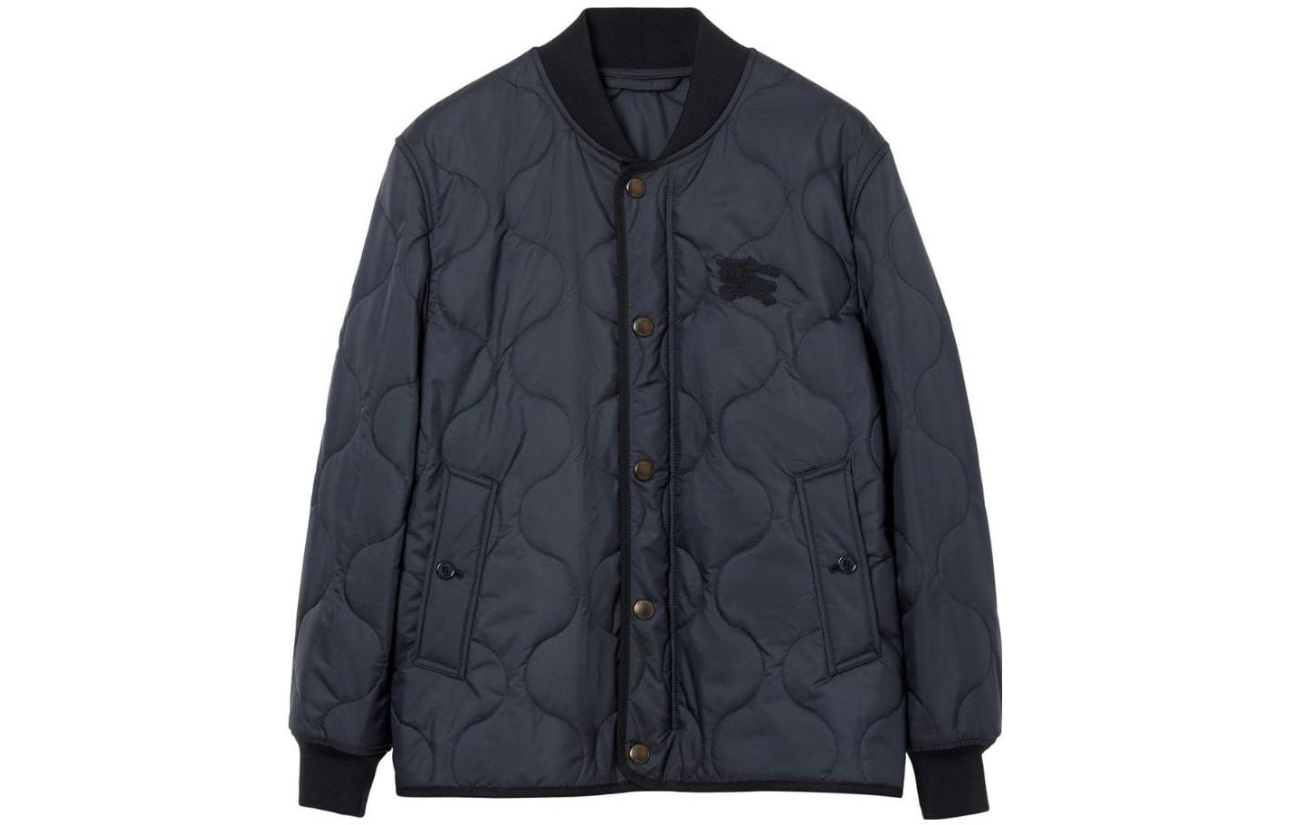 Burberry SS23 Solid Quilted Buttoned Bomber Jacket Navy Blue 80658601