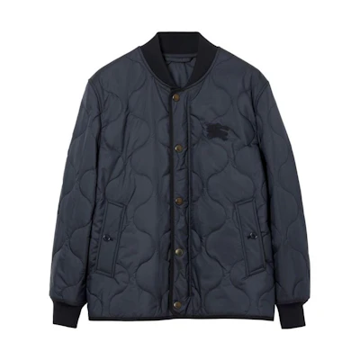 Burberry SS23 Solid Quilted Buttoned Bomber Jacket Navy Blue 80658601