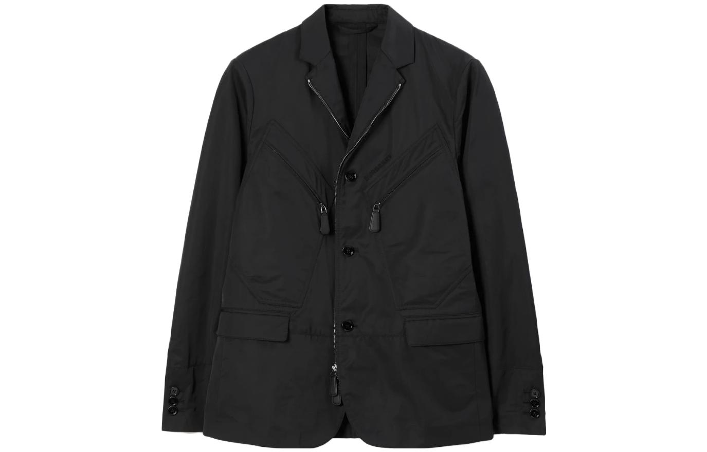 Burberry SS23 Solid Satin Single-Breasted Long-Sleeve Jacket Men’s Black 80706241