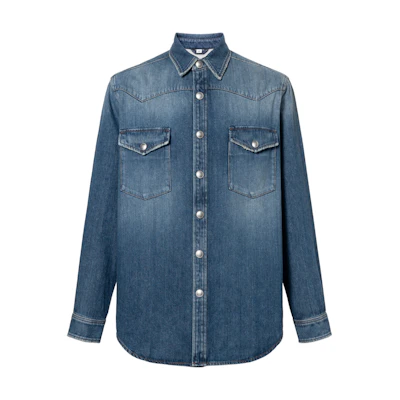 Burberry SS23 Solid Single-Breasted Long-Sleeve Shirt Blue Shirt. 80715421