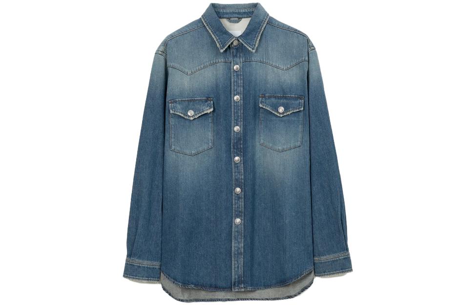 Order Burberry SS23 Solid Single-Breasted Long-Sleeve Shirt Blue  Shirt. 80715421