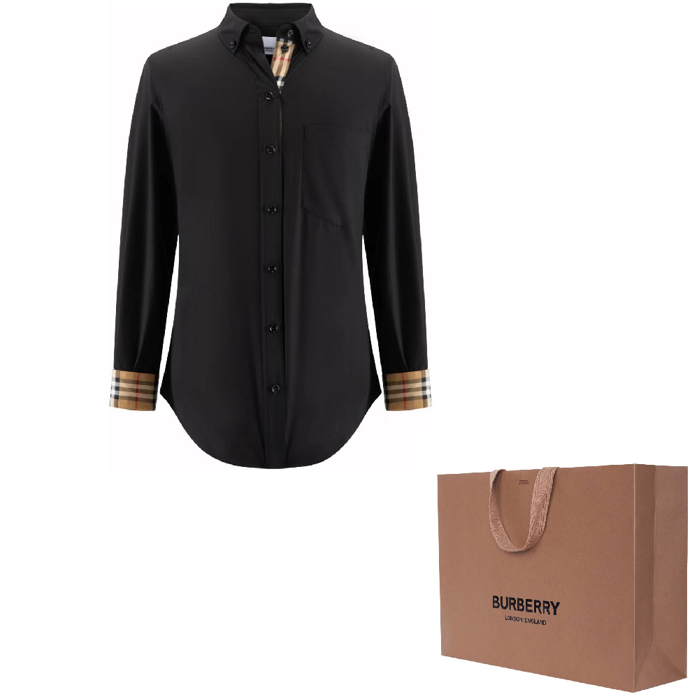 Shop 博柏利 SS23 男女通用纯黑长袖衬衫 80678121