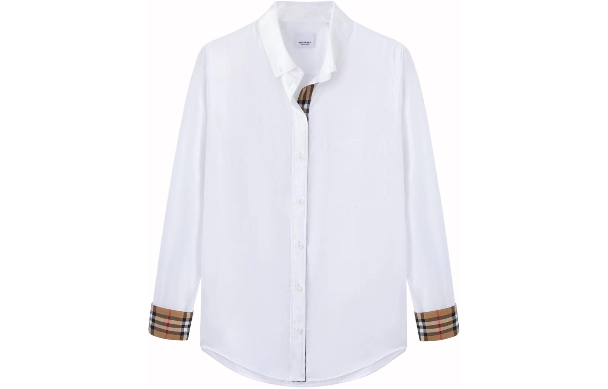 Burberry SS23 White Check Pattern Single-Breasted Long Sleeve Unisex Shirt. 80678131