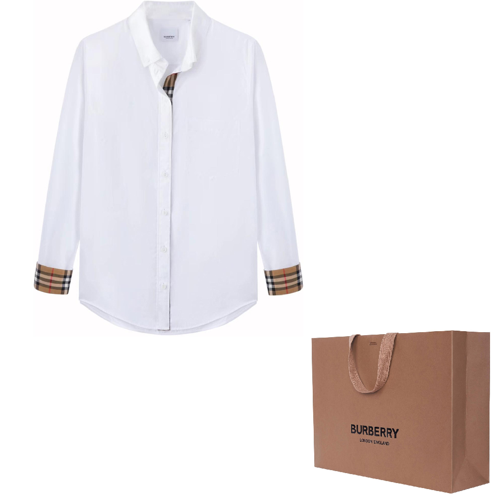 Shop Burberry SS23 白色格纹单排扣长袖男女同款衬衫. 80678131