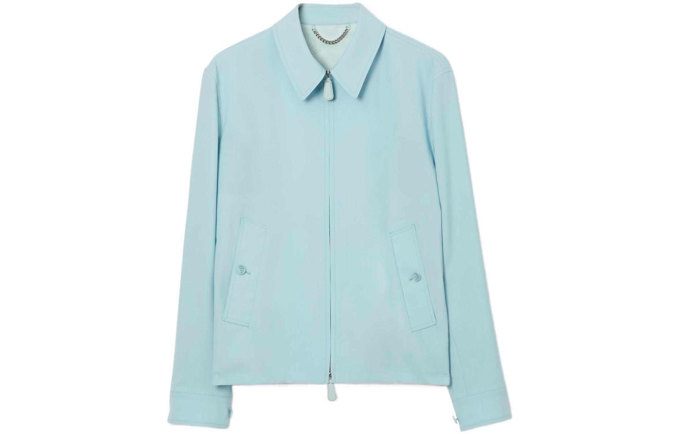 Burberry SS23 Wool Zip Jacket with Pointed Collar - Duck Egg Blue 80655471