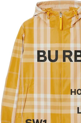 버버리 SS23 옐로우 후드 지퍼 업 자켓 레터 프린트 80658521 Sizing 버버리 SS23 옐로우 후드 지퍼 업 자켓 레터 프린트 80658521