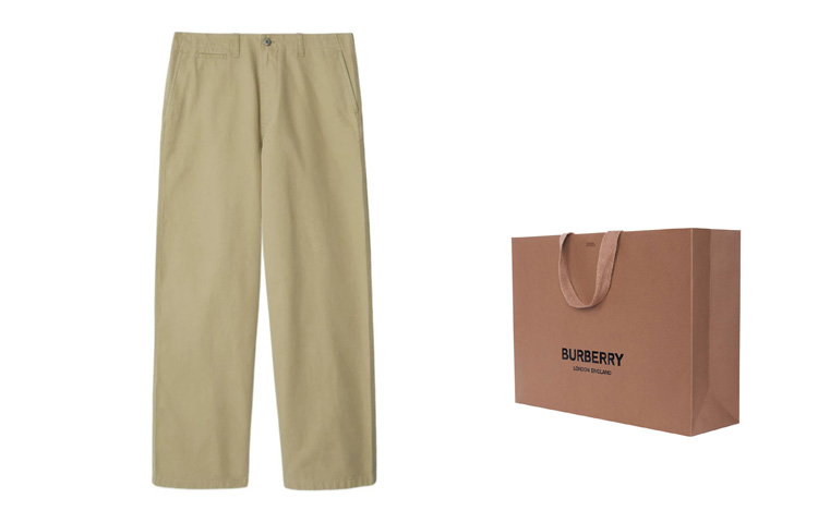 Shop Burberry SS24 Celana Santai Beige Mid-Rise Straight-Leg dengan Resleting. 80836201