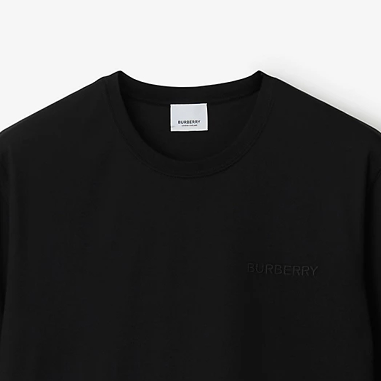 Purchase Burberry SS24 Kaos Hitam Casual Leher O dengan Bordir Huruf. 80839411