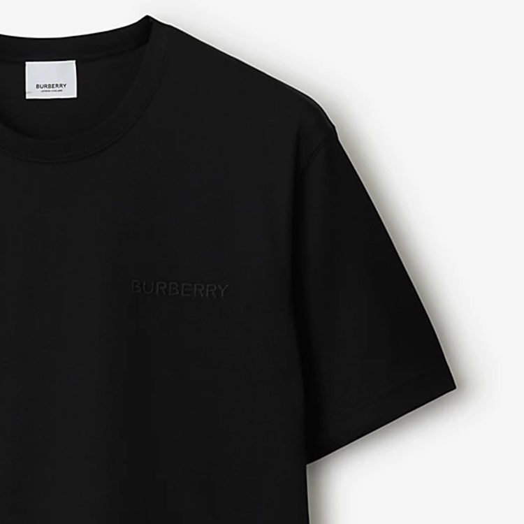 Details for Burberry SS24 Kaos Hitam Casual Leher O dengan Bordir Huruf. 80839411