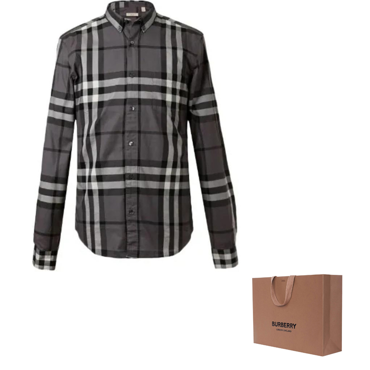 Lookbook Burberry SS24 Kemeja Hitam Kotak-Kotak Lengan Panjang. 80733981