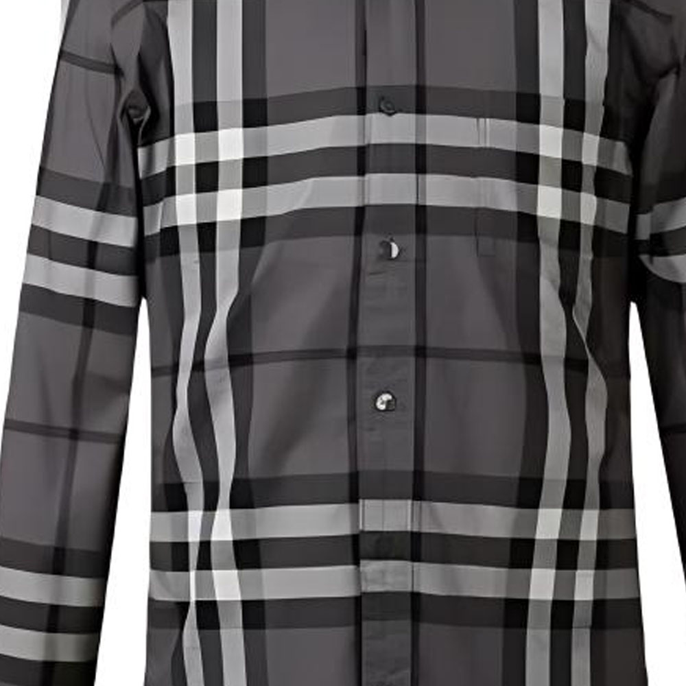 Cheap Burberry SS24 Kemeja Hitam Kotak-Kotak Lengan Panjang. 80733981