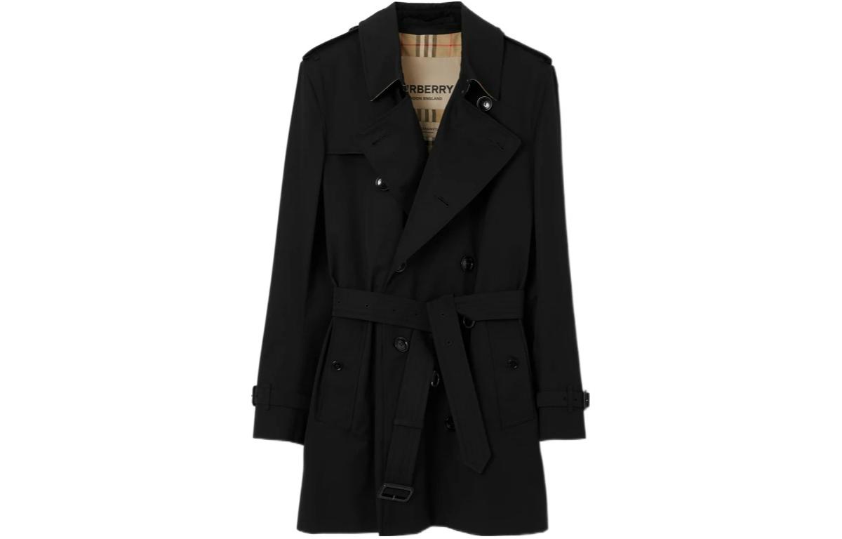 Order Burberry SS24  Black Double-Breasted Short Trench Coat with Belt. 80793891
