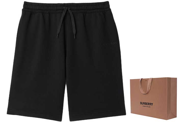 Shop Burberry SS24  Black Drawstring Shorts with Logo Embroidery. 80843791