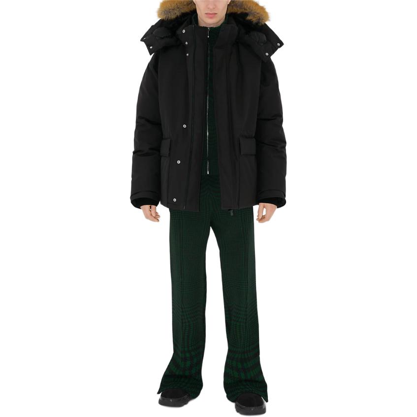 Shop バーバリー SS24 ブラック フード付き ジップアップ ダウンジャケット 80805021