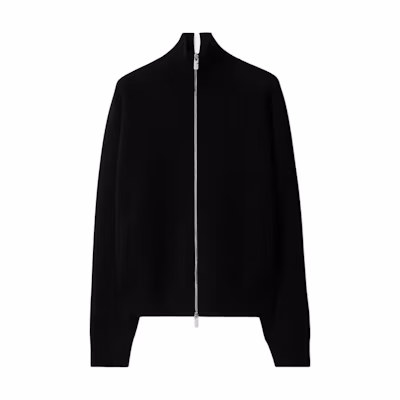 Burberry SS24 Black Knit Pullover with Horse Motif and Logo Zipper. 80988651