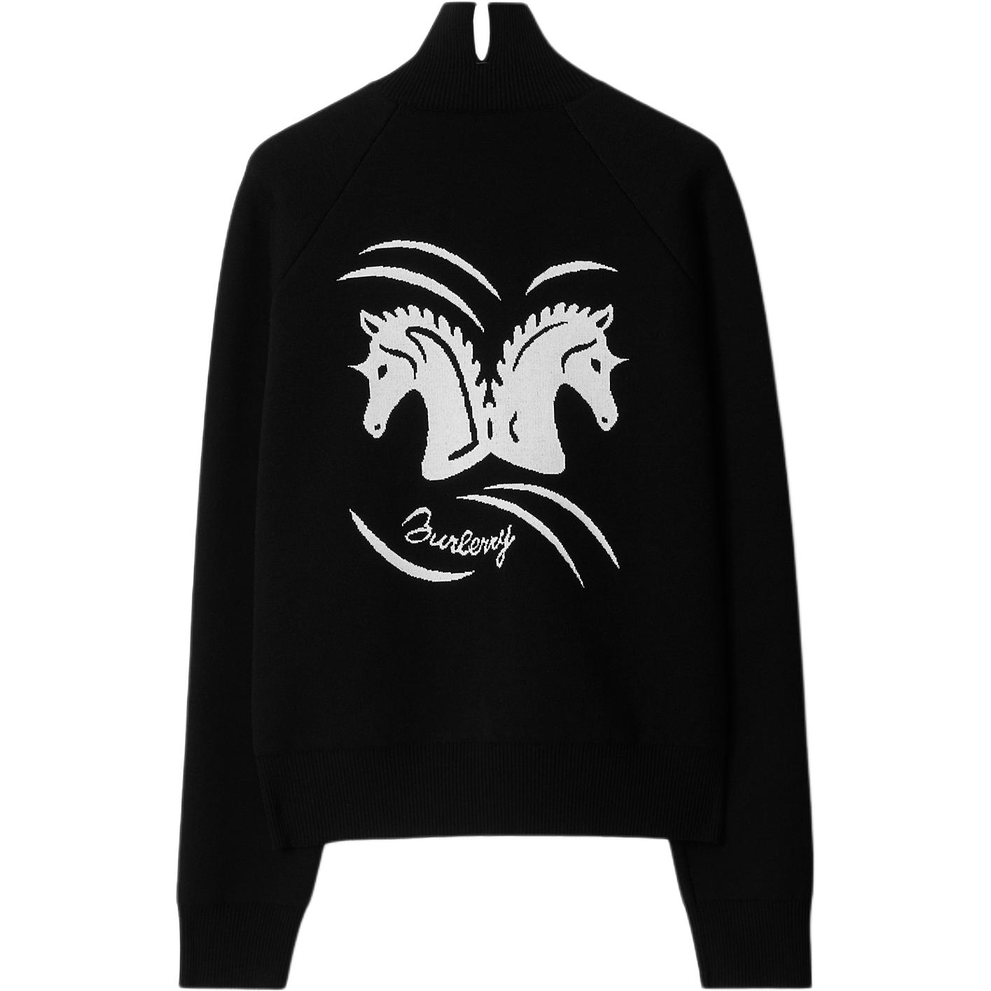 Lookbook Burberry SS24 Jersey Negro con Motivo de Caballo y Cremallera con Logo. 80988651