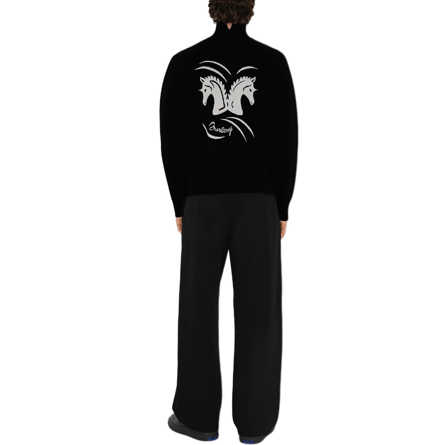 Purchase Burberry SS24 Jersey Negro con Motivo de Caballo y Cremallera con Logo. 80988651