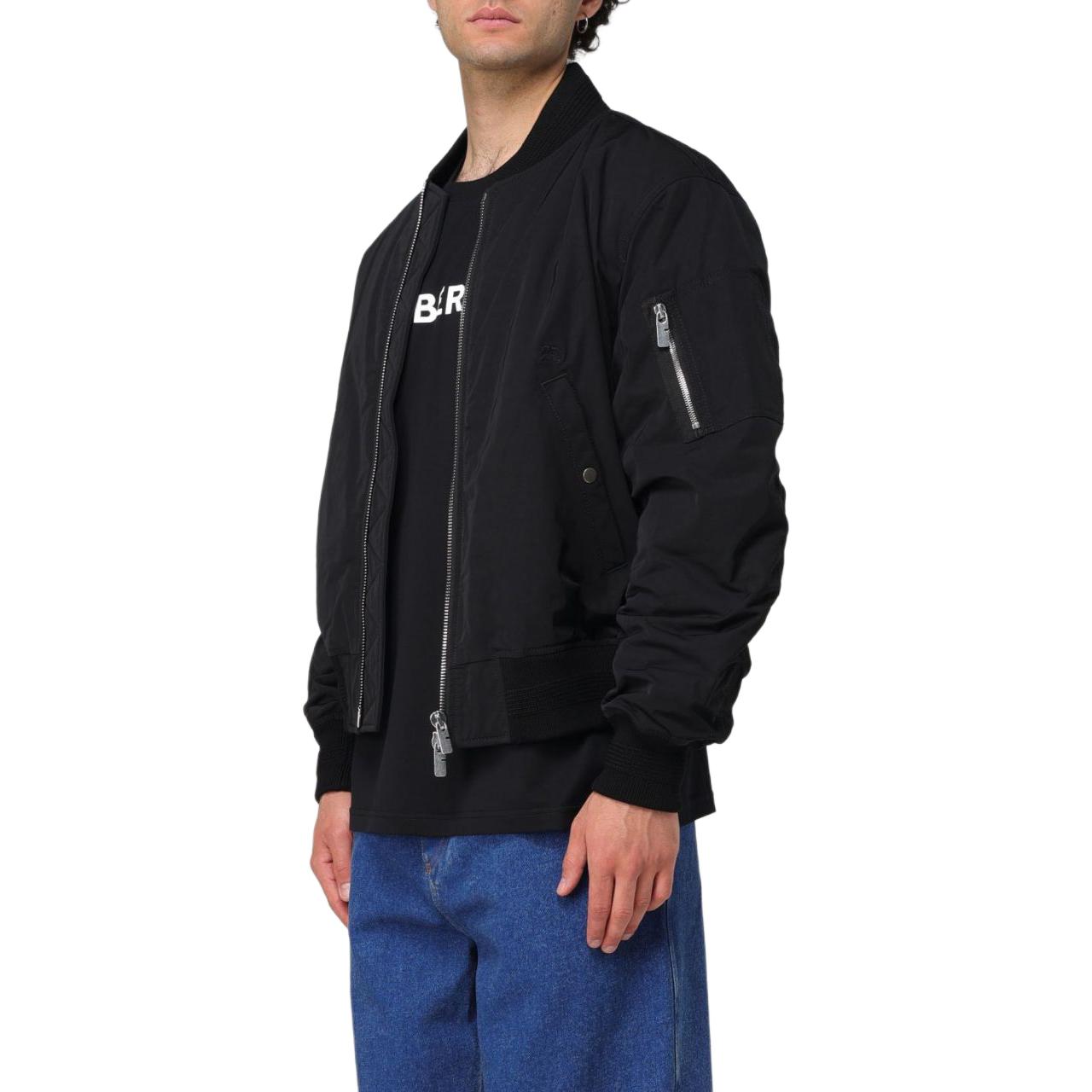 Shop Burberry SS24 黑色刺繡Logo棒球外套拉鍊夾克. 80934121