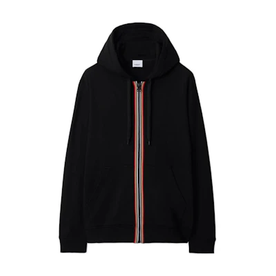 Burberry SS24 Black Logo Zip Hoodie with Drawstring and Patch Pocket. 80844281