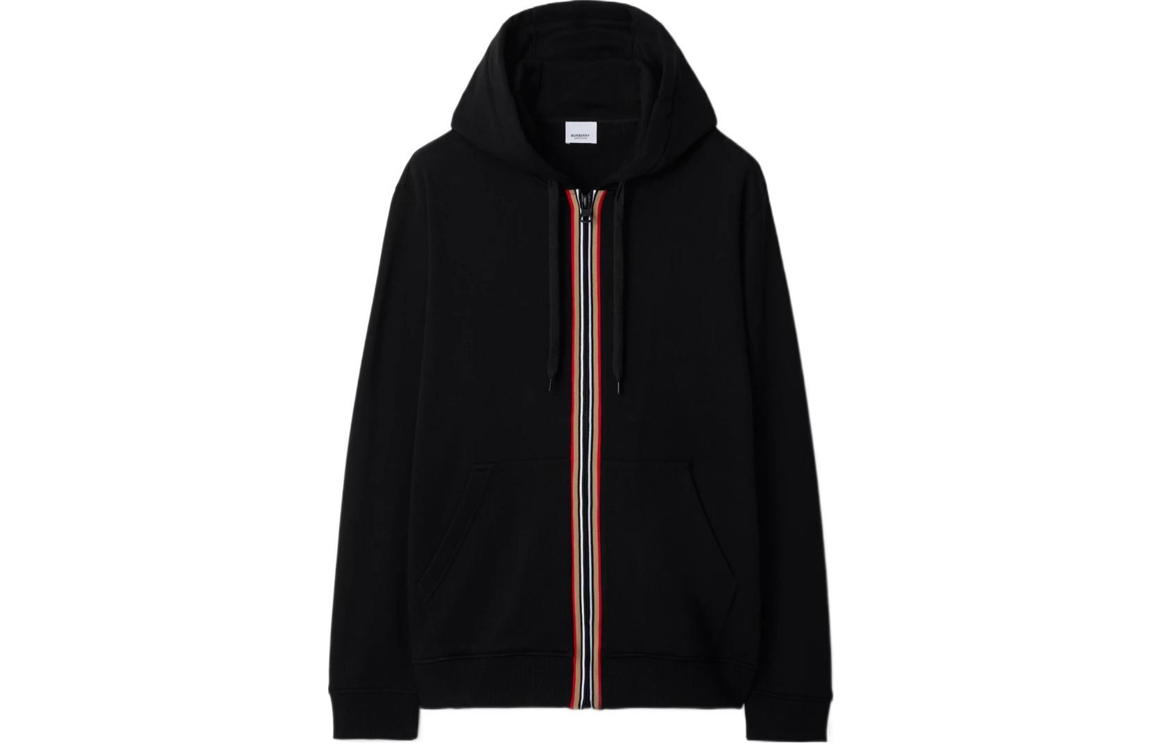 Order Burberry SS24 黑色标志拉链连帽衫，带抽绳和贴袋. 80844281