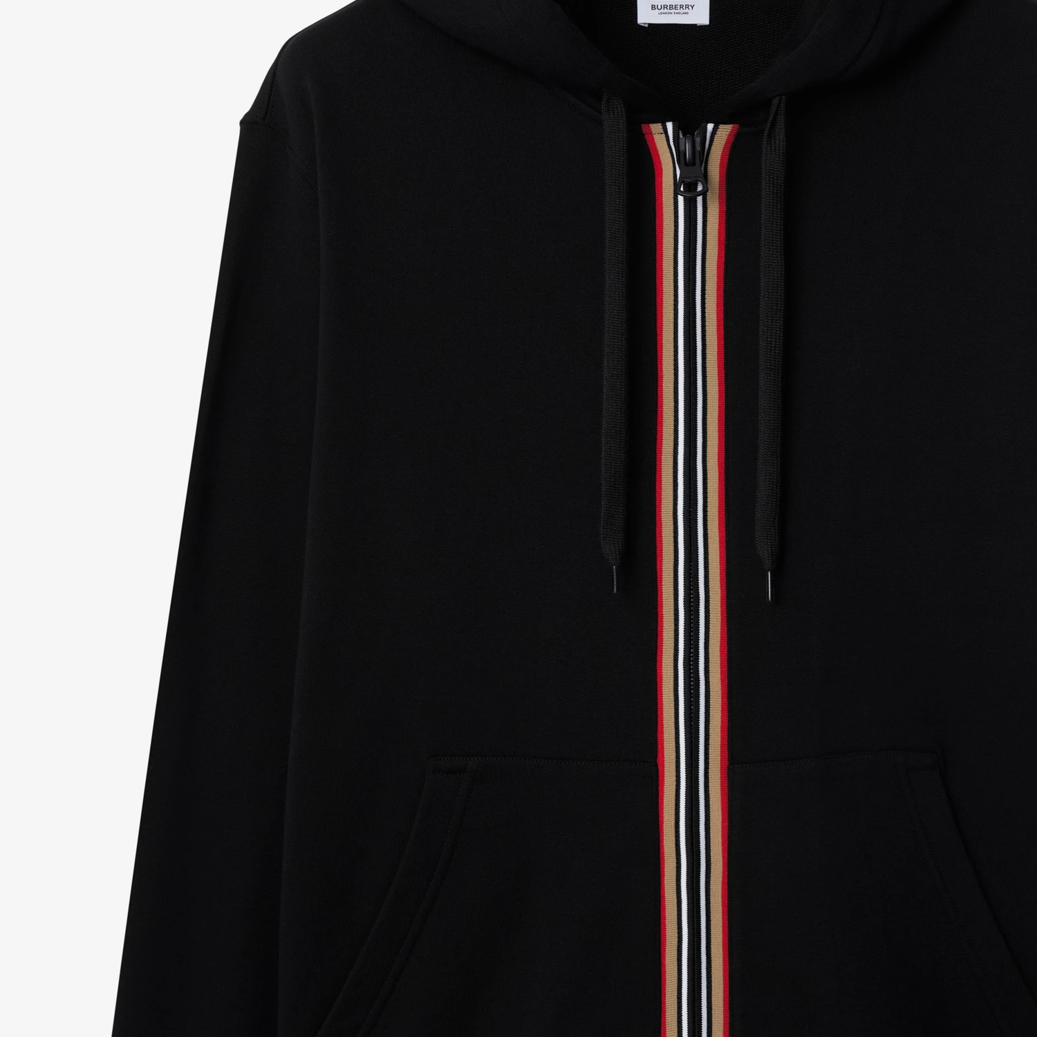 Purchase Burberry SS24 黑色标志拉链连帽衫，带抽绳和贴袋. 80844281