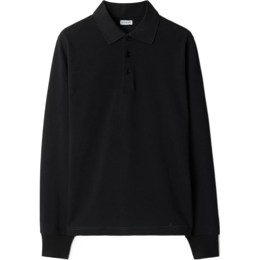 Burberry SS24  Black Long-Sleeve Embroidered Logo Polo Shirt 80947531