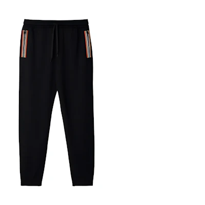 Burberry SS24 Black Striped Drawstring Knit Jogger Sweatpants. 80878691