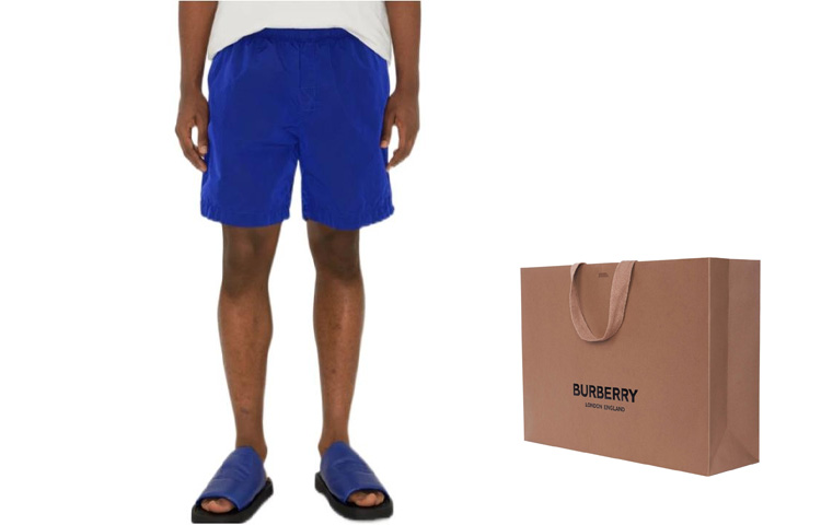 Lookbook Burberry SS24 Seluar Pendek Biru Kasual dengan Warna Solid & Sulaman Logo. 80817951