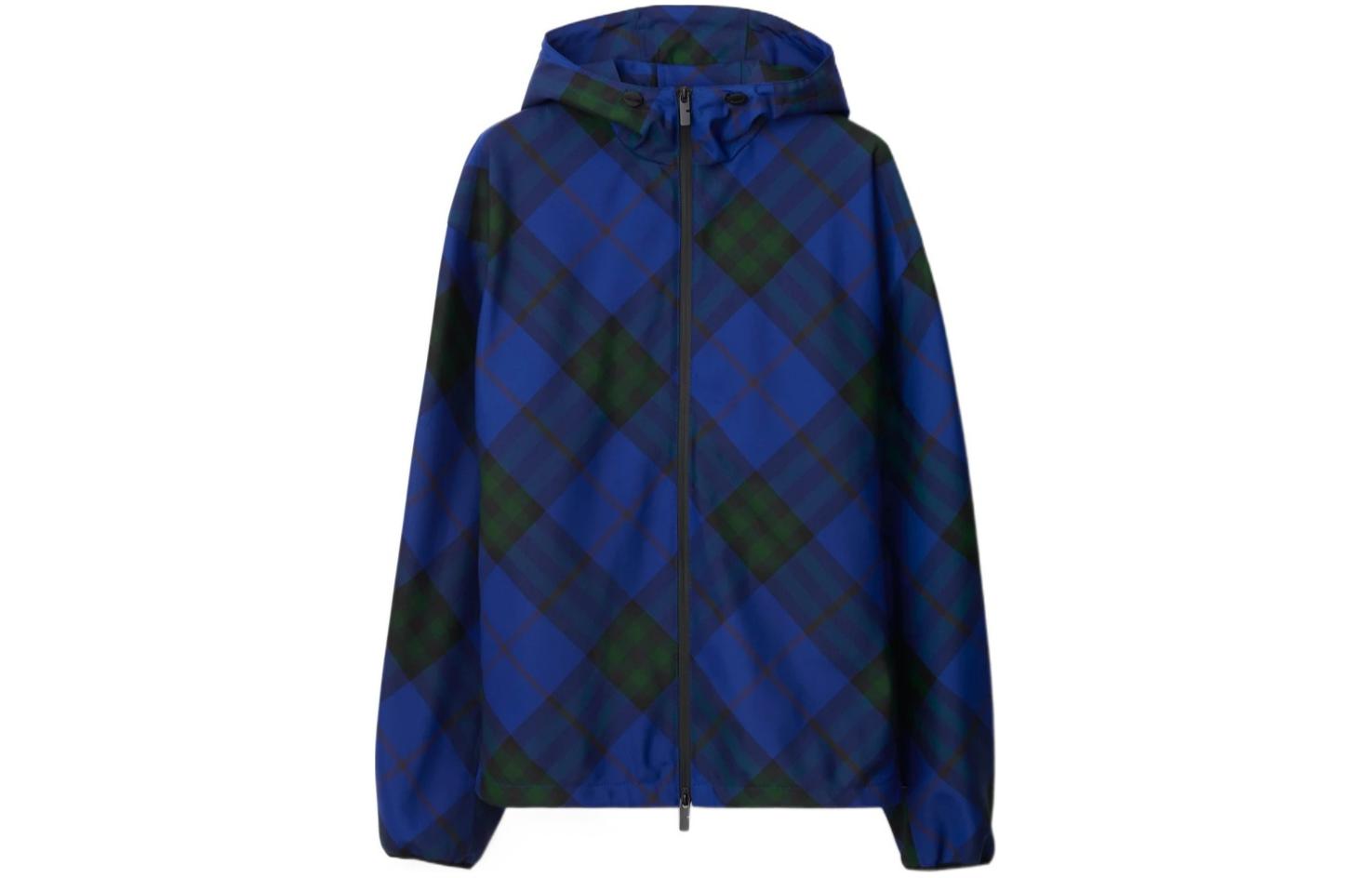 Burberry SS24  Blue Check Print Hooded Zip Jacket 80836181