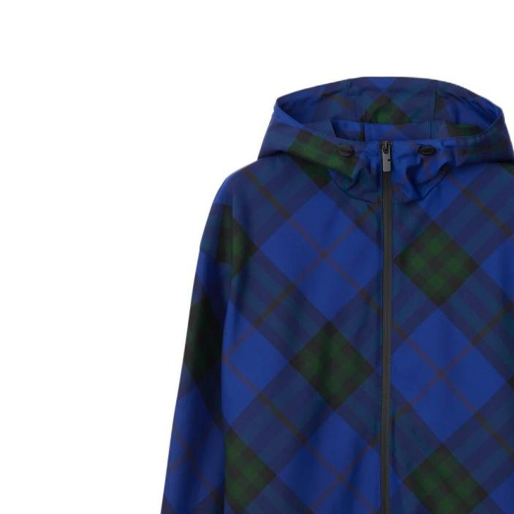 Sizing Burberry SS24 藍色格紋連帽拉鍊外套 80836181