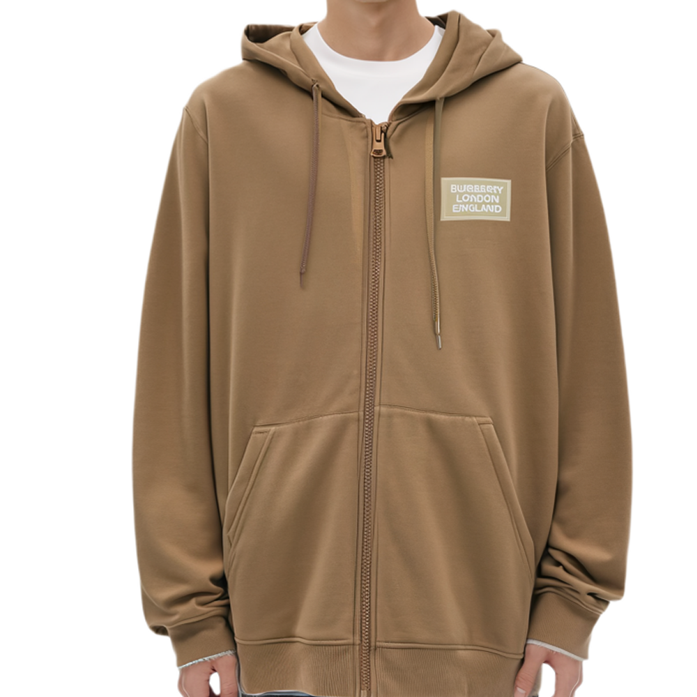 Cheap 博柏利 SS24 驼色字母印花拉链连帽衫. 80843461