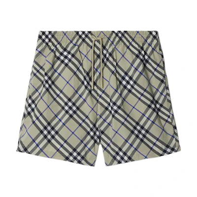 Burberry SS24 Check Mid-Rise Drawstring Swim Shorts Moss Green. 80873361