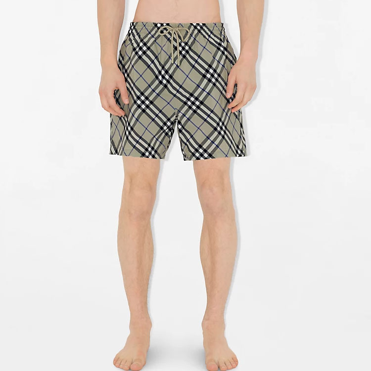 Shop Burberry SS24  Check Mid-Rise Drawstring Swim Shorts Moss Green. 80873361
