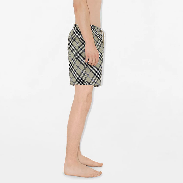 Details for Burberry SS24  Check Mid-Rise Drawstring Swim Shorts Moss Green. 80873361
