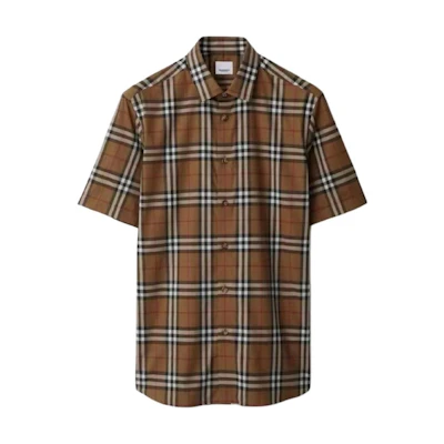 Burberry SS24 Check Print Short-Sleeve Casual Shirt Khaki 80846901