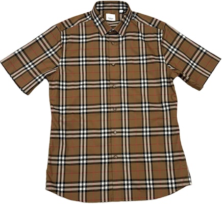 버버리 SS24 체크 프린트 반소매 캐주얼 셔츠 카키 80846901 Order 버버리 SS24 체크 프린트 반소매 캐주얼 셔츠 카키 80846901