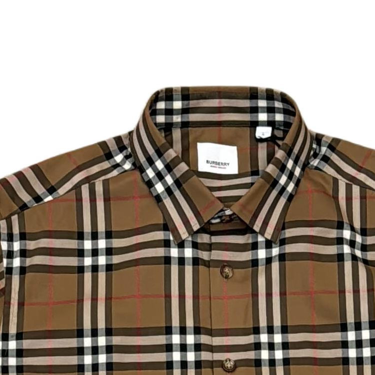 Details for 버버리 SS24 체크 프린트 반소매 캐주얼 셔츠 카키 80846901