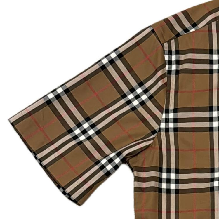 Cheap 버버리 SS24 체크 프린트 반소매 캐주얼 셔츠 카키 80846901