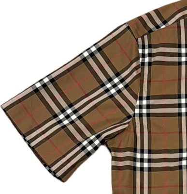 버버리 SS24 체크 프린트 반소매 캐주얼 셔츠 카키 80846901 Cheap 버버리 SS24 체크 프린트 반소매 캐주얼 셔츠 카키 80846901